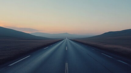  empty asphalt road stretching into the horizon at sunrise
