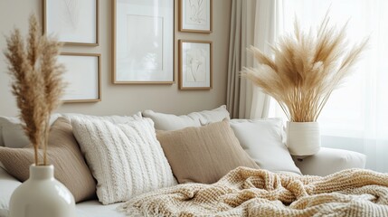 Many frame mockup with wooden frames on the wall