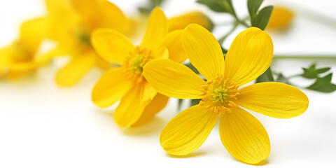 Fototapeta premium Fresh Yellow Flowers on White Background