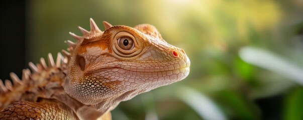 Fototapeta premium Closeup of a Spiny Lizard's Head with a Blurred Green Background