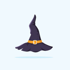 Fototapeta premium Halloween witch hat vector illustration isolated. Witch hat with yellow cloth on white background. Design element for Halloween.