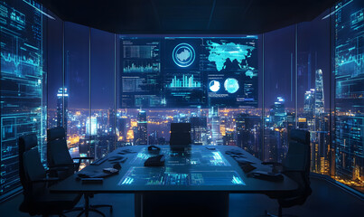 Futuristic Business Collaboration: AI-Driven Strategies, Augmented Reality Insights, Virtual Reality Simulations, and Holographic Financial Data for Smart Office Innovation