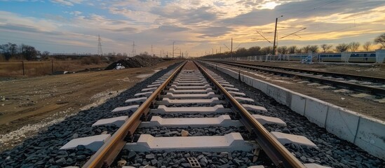 Fototapeta premium Revitalized Train Tracks with Metal Rails and Concrete Sleepers