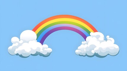 A rainbow arching across the sky, with white clouds in front of it