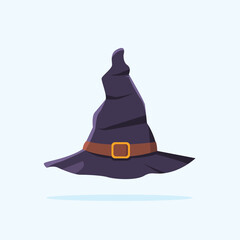 Halloween witch hat vector illustration isolated. Witch hat with buckle on white background. Design element for Halloween.