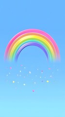 A rainbow arching across the sky, with white clouds in front of it