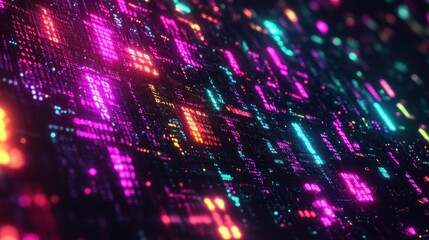 Naklejka premium A bright rainbow spectrum of colors with waving particles and sparkles, set against a black background featuring a symmetrical line drawing