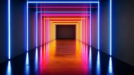 Vibrant neon lights in modern corridor - Powered by Adobe
