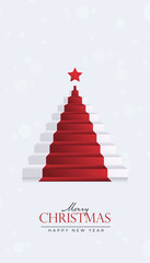 Creative Christmas and New Year's Eve background with red ladder Christmas tree rising like a stage.