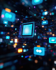 Abstract gigital technology background with neon lights and futuristic interface