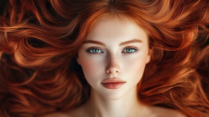 Obraz premium Portrait of Woman with Flowing Red Hair
