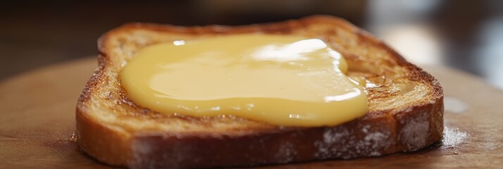 Golden toast glistening with creamy melted butter, inviting warmth and rich flavor, perfect for a delightful breakfast treat