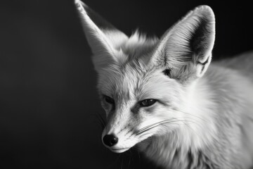 A striking portrait of a fox captures its alert expression and strikingly soft fur against a sharp monochrome backdrop, portraying mystery and charm.