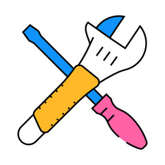 screwdriver and wrench tool work line icon vector. screwdriver and wrench tool work sign. isolated symbol illustration