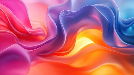 Fototapeta premium A vibrant and colorful abstract background featuring flowing waves of pink, orange, and blue hues in a smooth, dreamy style.