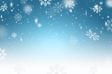 Christmas blue background with snow. Winter snowflake background. Snow flakes