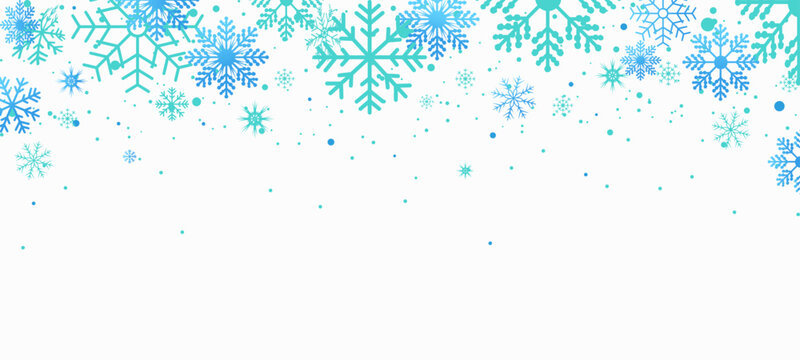 Christmas snowflake on white background. christmas design for greeting card. blue Seamless snow flake border vector illustration. Winter snowflake