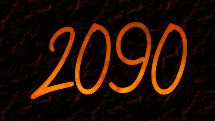 3D fire text effect of number 2090 on dark background.
