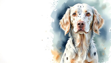 English Setter dog , captured in a serene watercolor portrait. Drawing. Art. Illustration. Copy Space. 1