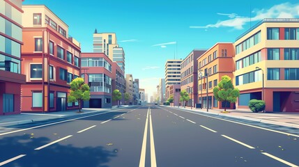 Fototapeta premium A cartoon illustration of a city street.
