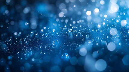 Abstract blue background with water drops and bubbles, blurred background, space for text.