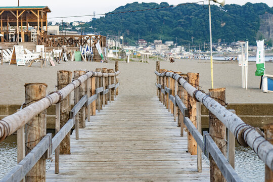 Japanese Mini Wooden Bridge over Nameri River Estuary (Kamakura, Japan - August 2024)