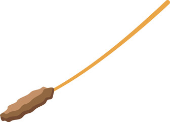 Lula kebab is being grilled on a long wooden stick for easy turning and cooking