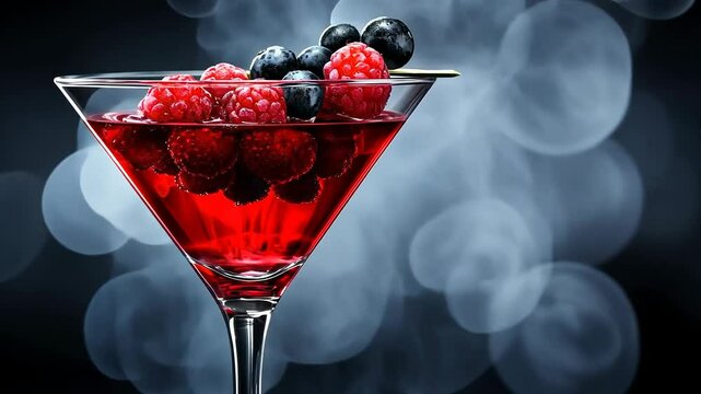 Vibrant cocktail with fresh berries in elegant martini glass
