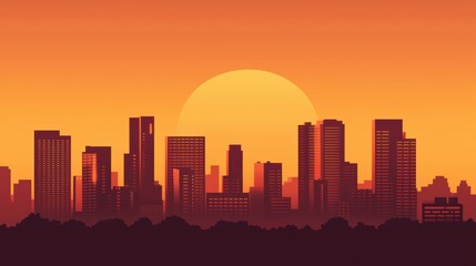 Obraz premium Silhouette of a city skyline at sunset