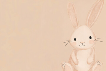 Fototapeta premium Adorable fluffy bunny sitting quietly against a soft neutral background, ideal for children's artwork or nursery decor