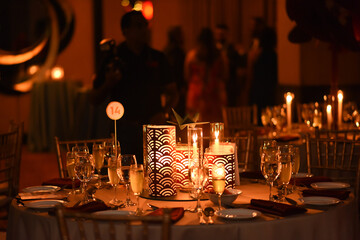 Amazing Ballroom tables with candle lights in a ballroom