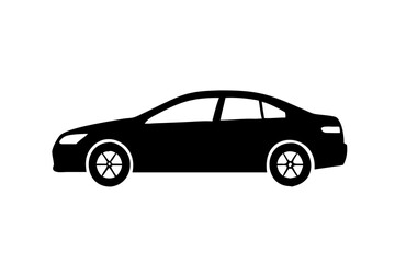 Passenger car. Black and white Vector icon.