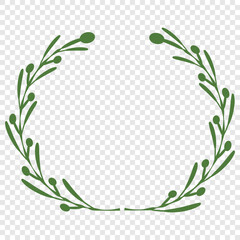 Green wreaths and branches with leaves. Hand drawing laurel wreaths and branches collection. Laurels wreaths, swirls, twigs and flower ornaments. Herbs, flowers and plants elements. Design elements.