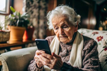 Fraud and deception. A shocked, worried elderly woman looking at her smartphone with unpleasant surprise, experiencing stress, financial problems, money theft.