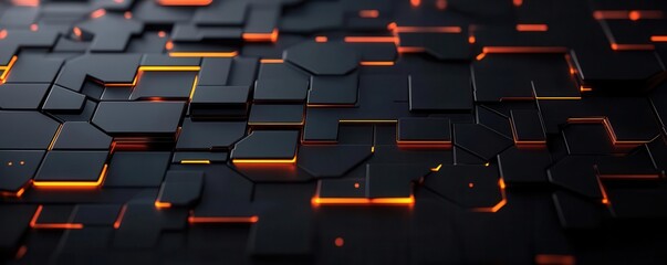 Obraz premium Abstract digital texture featuring geometric shapes and glowing orange accents on a dark background, ideal for modern designs.
