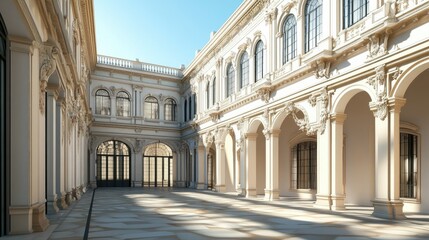 Naklejka premium Classic European museum building with ornate details, no people. Open space for text in the surroundings.