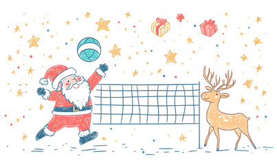 Obraz premium Doodle Christmas and New Year Cards - 2D Hand-drawn Illustrations on White Background