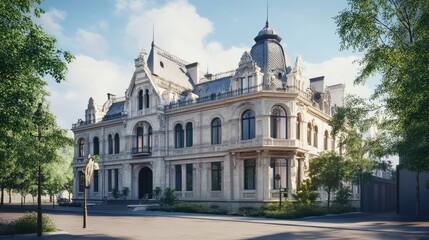 Obraz premium Classic European post office building with beautiful architecture, no people. Open space for copy.