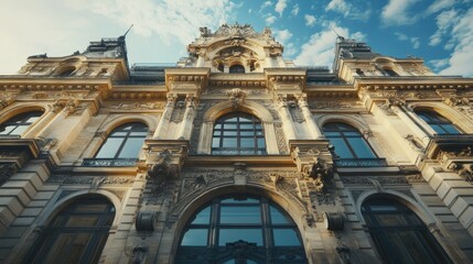 Fototapeta premium Classic European post office building with beautiful architecture, no people. Open space for copy.