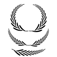 Set of wreaths and branches with leaves. Hand drawing laurel wreaths and branches collection. Laurels wreaths, swirls, twigs and flower ornaments. Herbs, flowers and plants elements. Design elements.