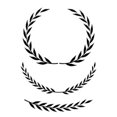 Set of wreaths and branches with leaves. Hand drawing laurel wreaths and branches collection. Laurels wreaths, swirls, twigs and flower ornaments. Herbs, flowers and plants elements. Design elements.