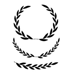 Set of wreaths and branches with leaves. Hand drawing laurel wreaths and branches collection. Laurels wreaths, swirls, twigs and flower ornaments. Herbs, flowers and plants elements. Design elements.