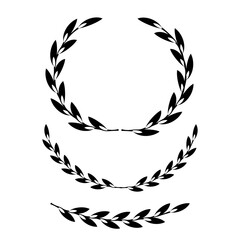 Set of wreaths and branches with leaves. Hand drawing laurel wreaths and branches collection. Laurels wreaths, swirls, twigs and flower ornaments. Herbs, flowers and plants elements. Design elements.