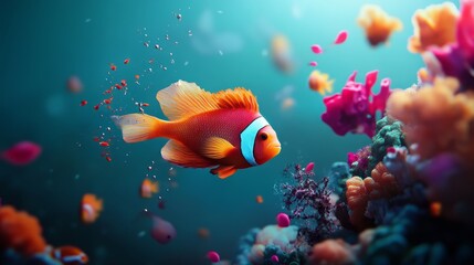 Obraz premium Clownfish Swimming in Coral Reef