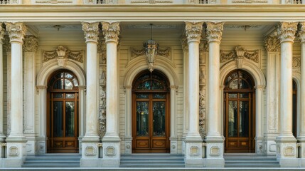 Obraz premium Elegant European embassy building with intricate design, no people. Plenty of room for text in the surroundings.