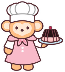 Monkey The Baker icon illustration for Bakery Shop