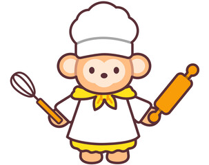 Monkey The Baker icon illustration for Bakery Shop