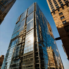 Fototapeta premium A modern skyscraper in a bustling city