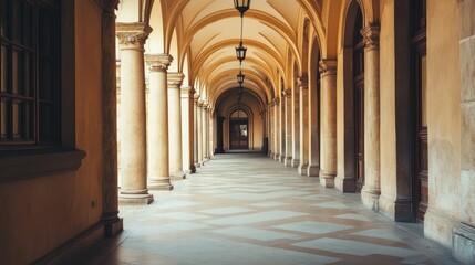 Obraz premium Elegant European university building with classic architecture, no people. Ample copy space available.