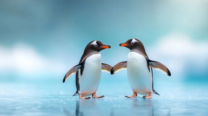 Fototapeta premium Two penguins on the ice